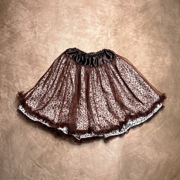 Leopard Print Layered Ruffled Mesh Mini Skirt Brown High Waisted Animal Print - Picture 2 of 7